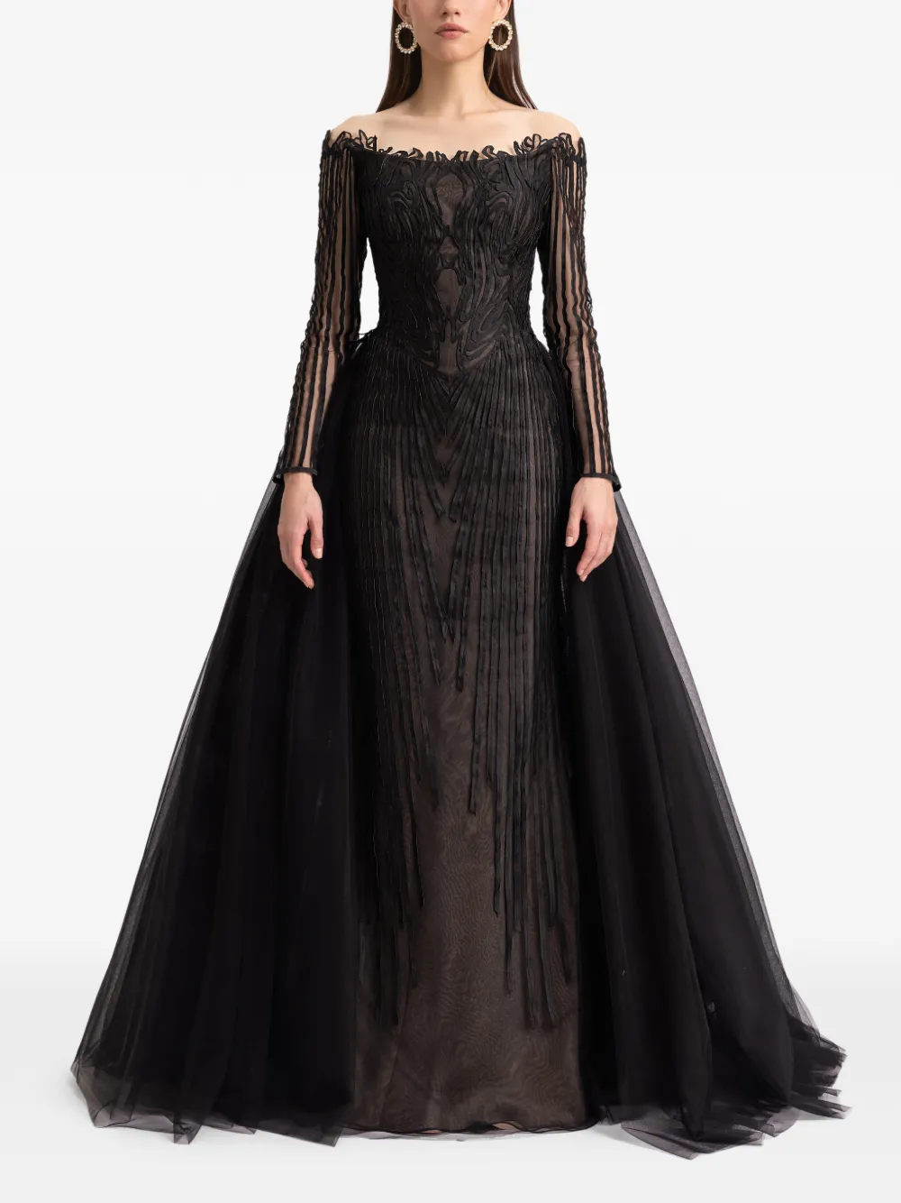 Gemy Maalouf Off-shoulder maxi-jurk met lange mouwen Zwart