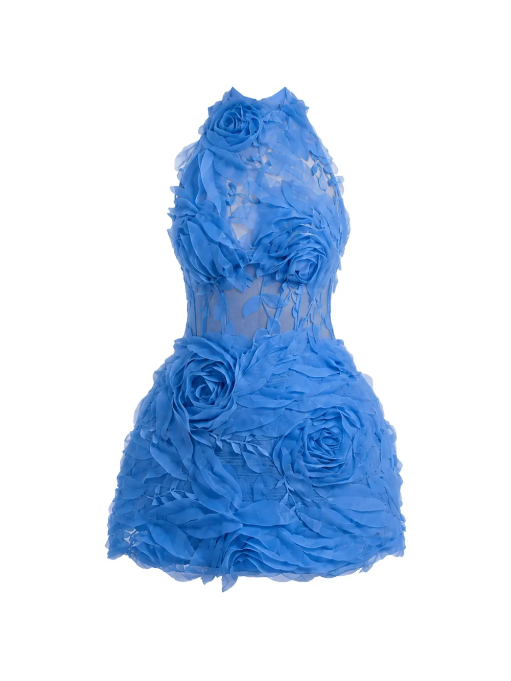 Gemy Maalouf floral-appliqué halterneck dress - Blu