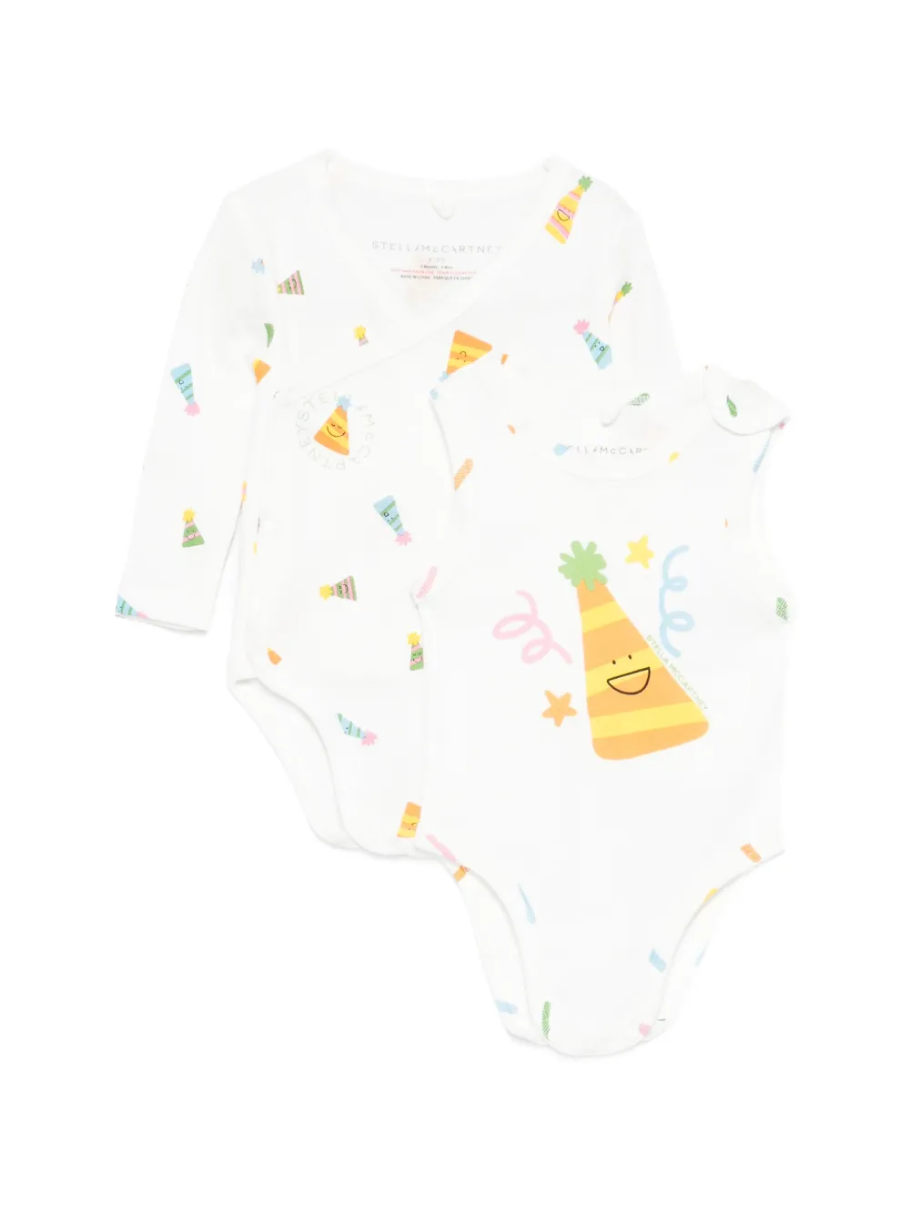 Stella McCartney Kids party-hat-print body (set of two) - Bianco