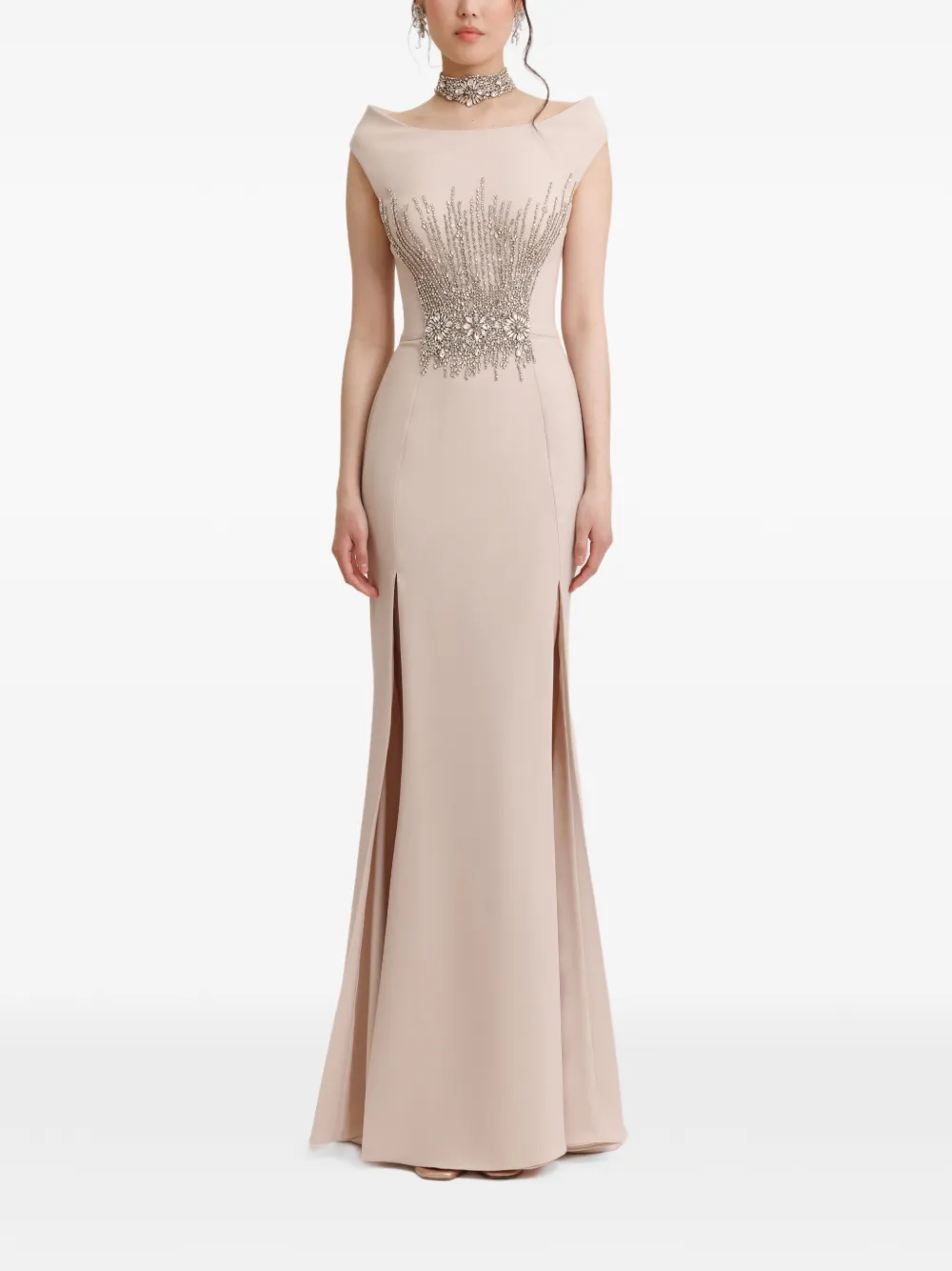 Gemy Maalouf Maxi-jurk verfraaid met bootkraag Beige