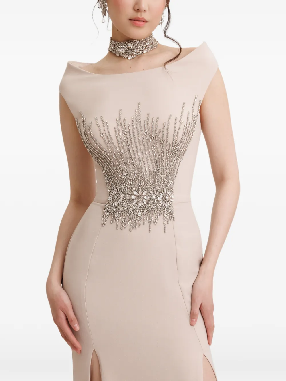 Gemy Maalouf Maxi-jurk verfraaid met bootkraag Beige