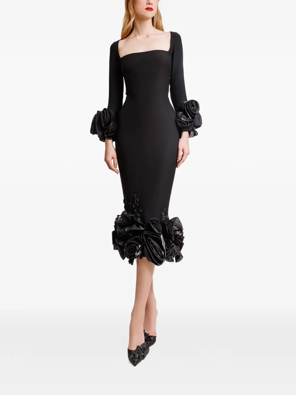Gemy Maalouf Midi-jurk met bloemdetail Zwart