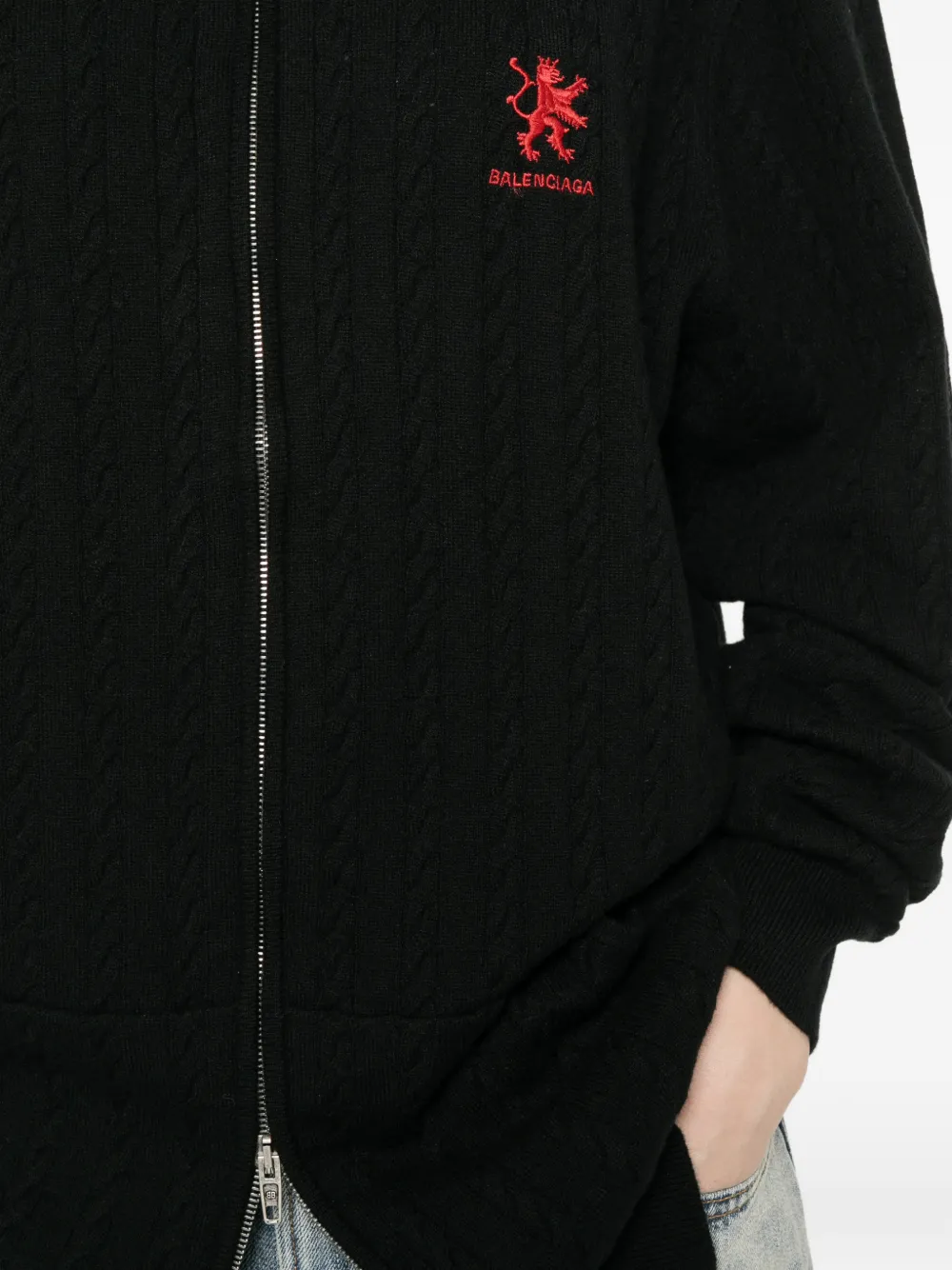 Balenciaga Kabelgebreide hoodie met geborduurd logo Zwart