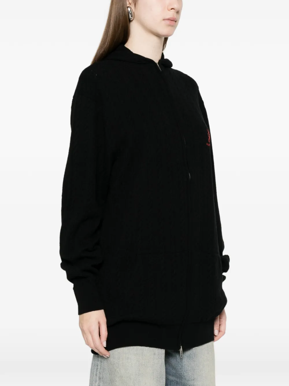 Balenciaga Kabelgebreide hoodie met geborduurd logo Zwart