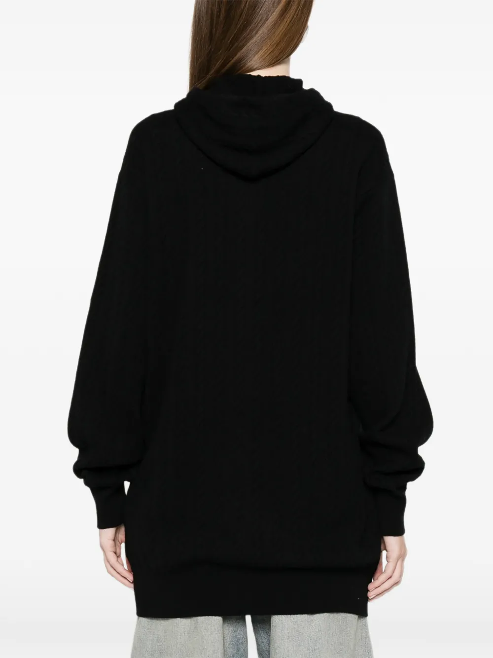 Balenciaga Kabelgebreide hoodie met geborduurd logo Zwart