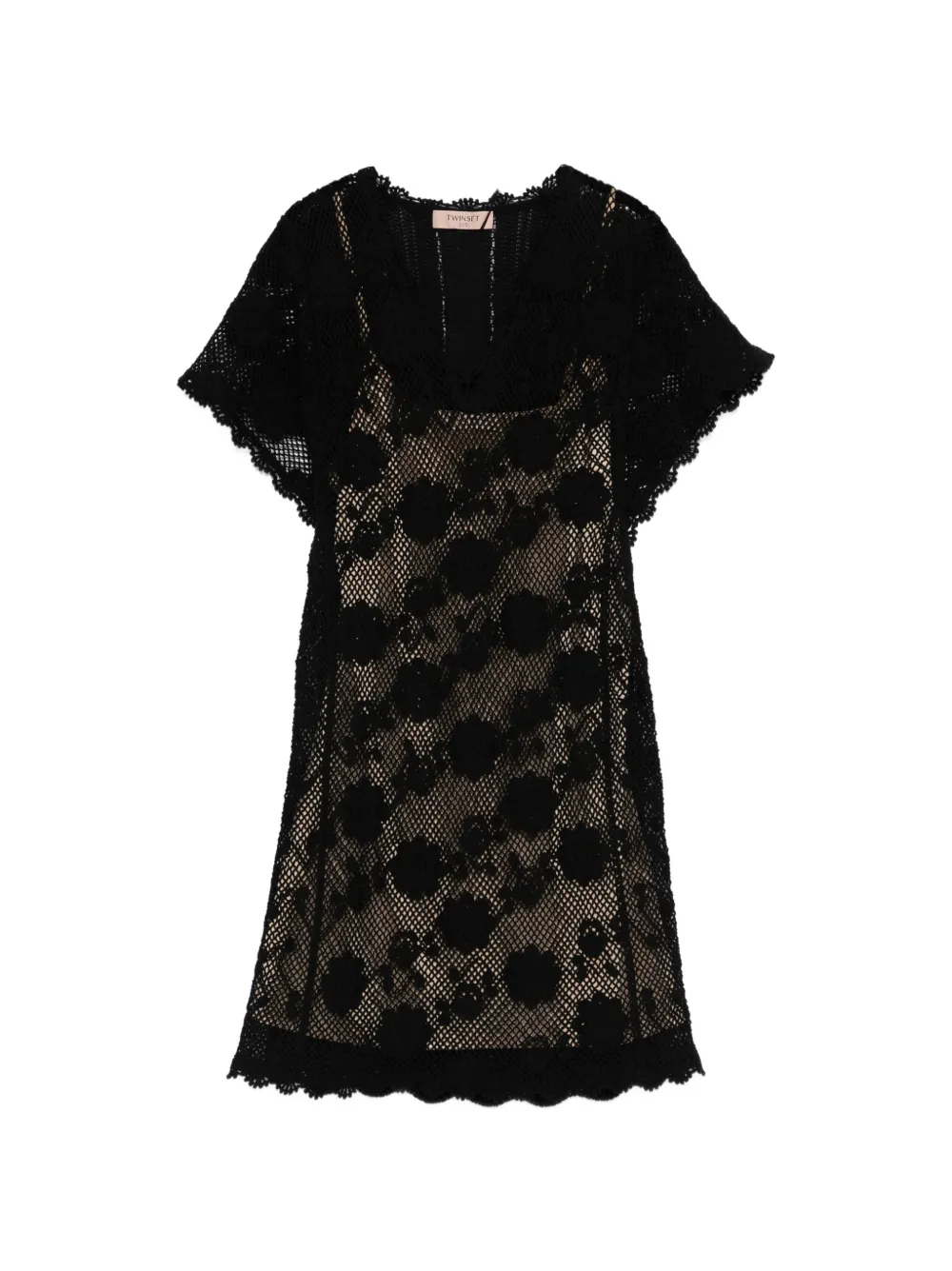 TWINSET floral-appliqué lace dress - Nero