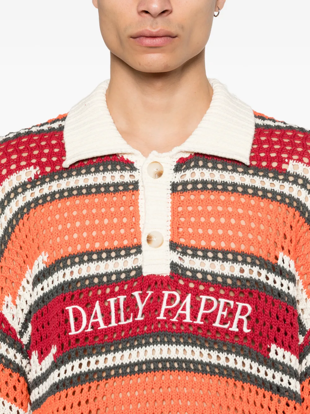 Daily Paper Gestreepte opengebreide trui Rood