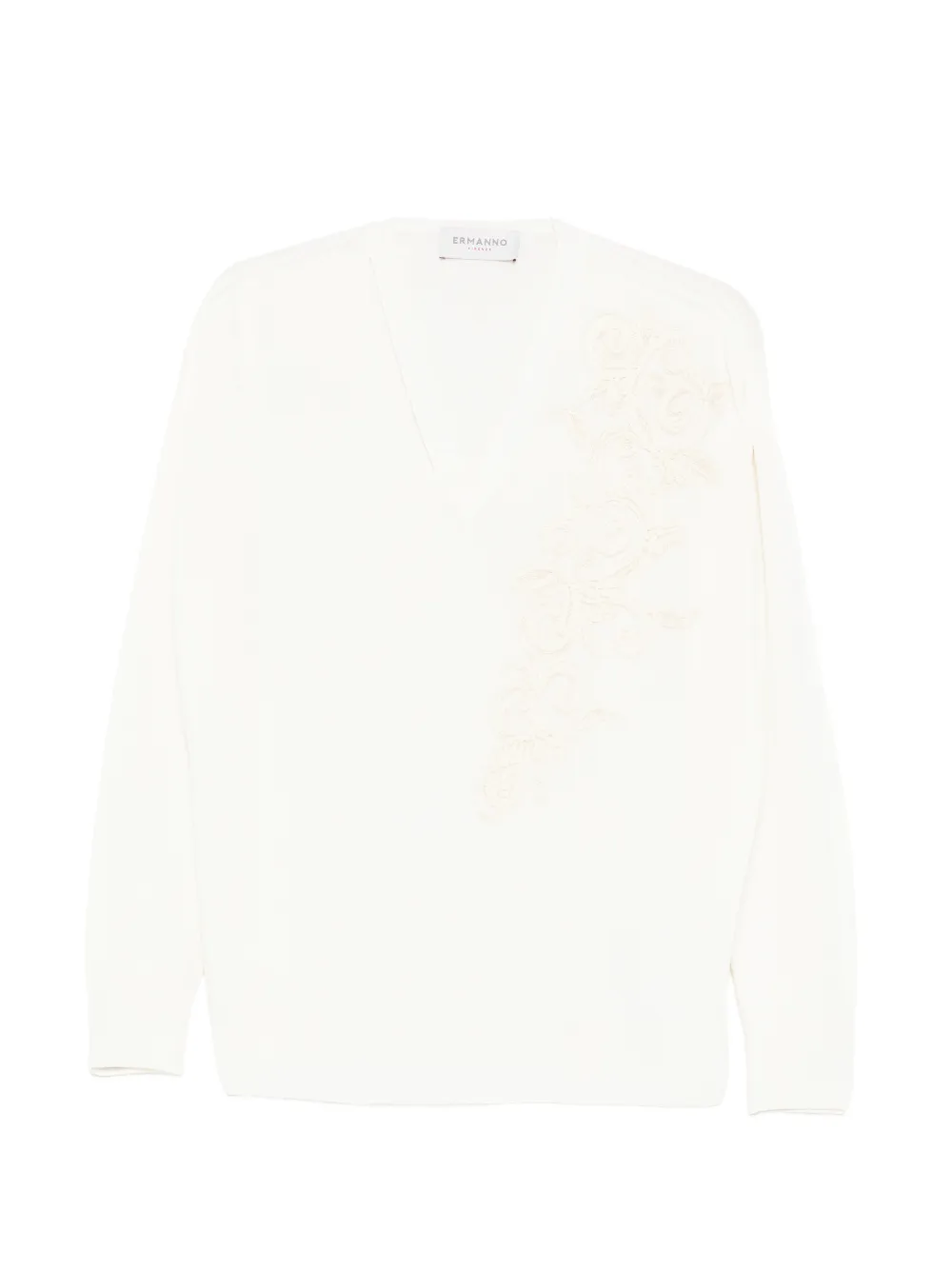 ERMANNO FIRENZE appliqué V-neck sweater - Bianco