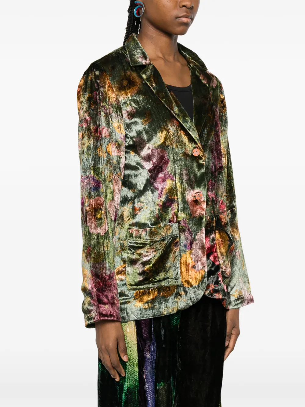  Yavi Floral Velvet Blazer - Green 