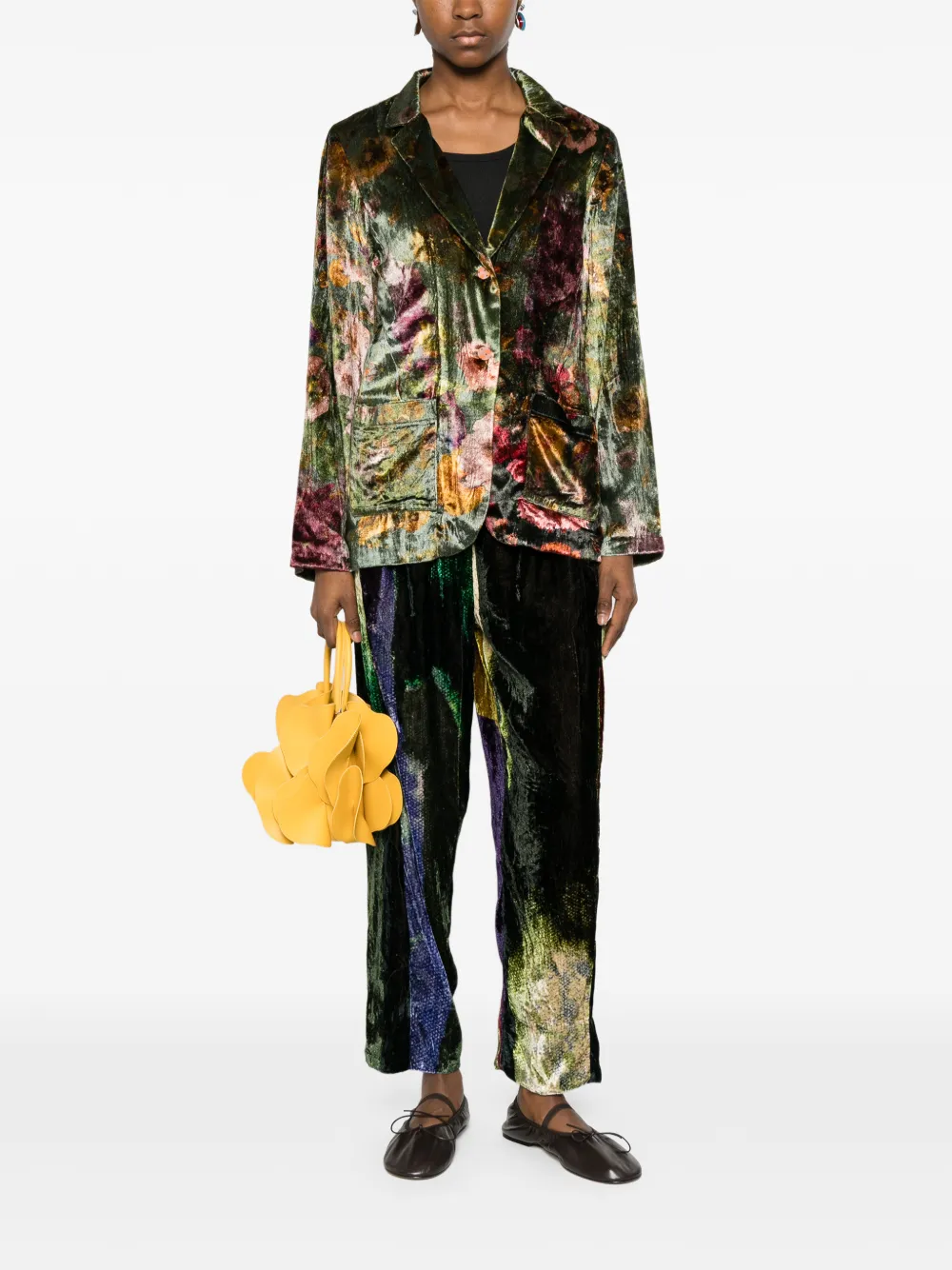  Yavi Floral Velvet Blazer - Green 