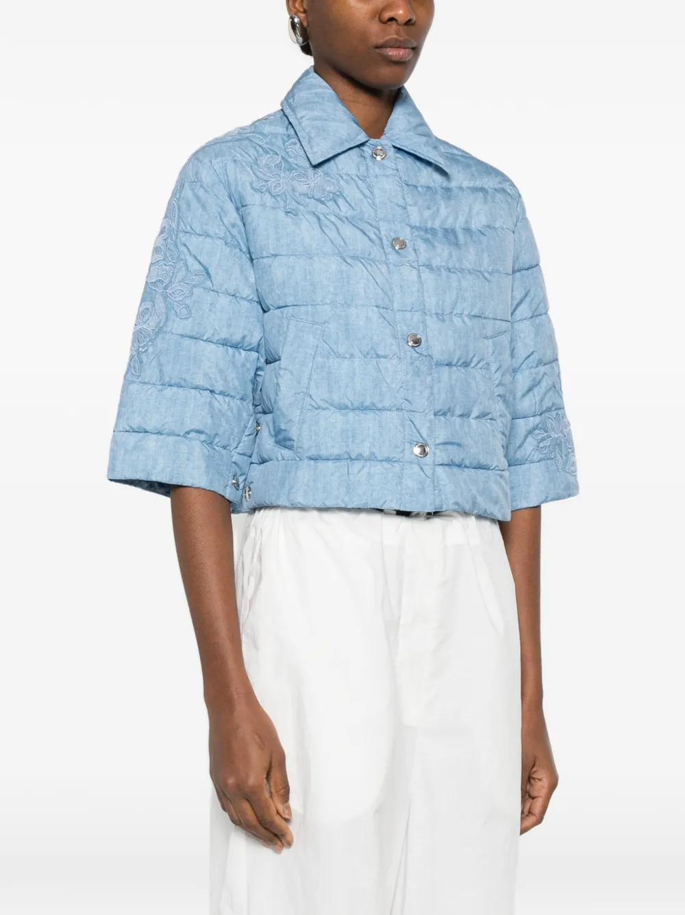  Ermanno Firenze Quilted Embroidered Jacket - Blue 