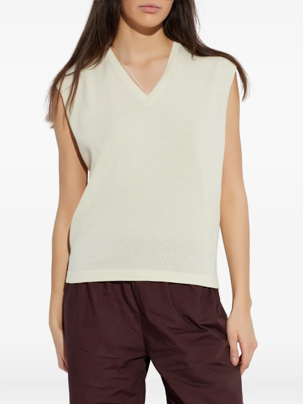 Fabiana Filippi Mouwloze top met V-hals Beige