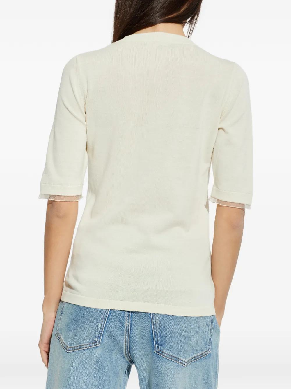 Fabiana Filippi Gebreid T-shirt met tulen afwerking Beige