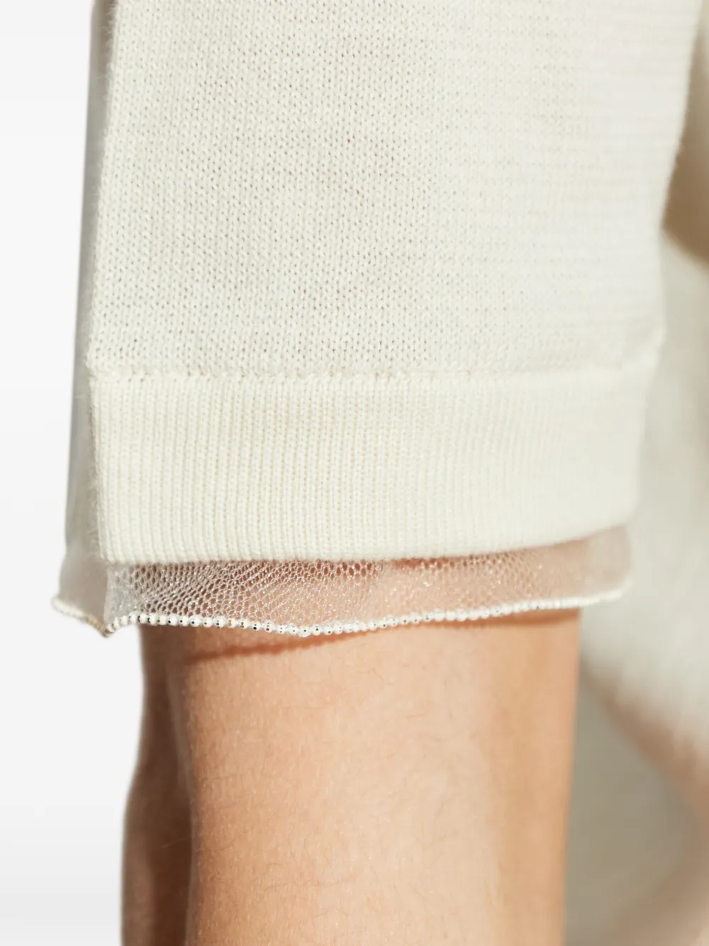 Fabiana Filippi Gebreid T-shirt met tulen afwerking Beige