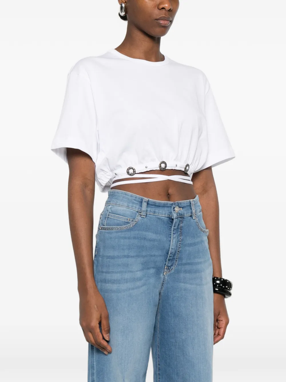  Pinko Eyelet Drawstring T-shirt - White 