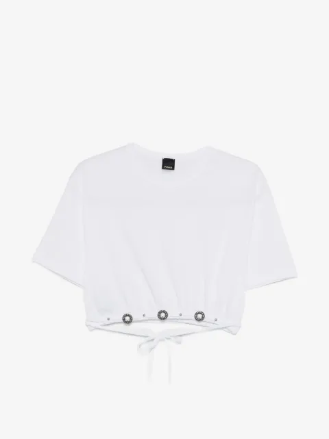 PINKO t-shirt crop à détails en dentelle et texan