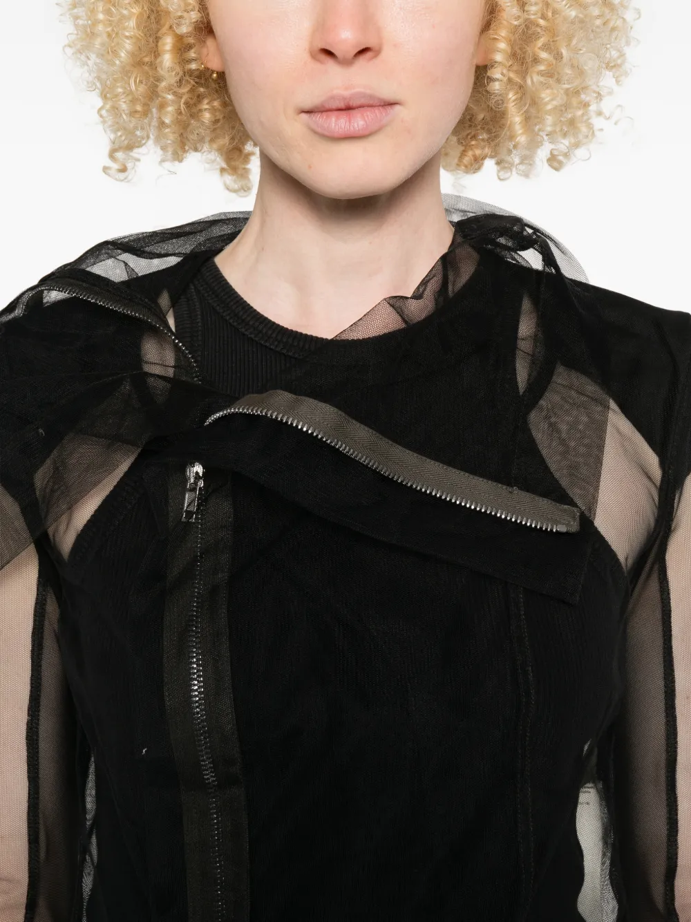 Rick Owens Doorzichtig jack met asymmetrische rits Zwart