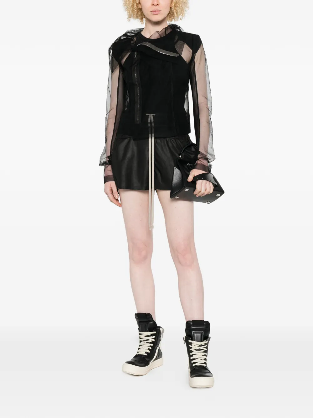 Rick Owens Doorzichtig jack met asymmetrische rits Zwart