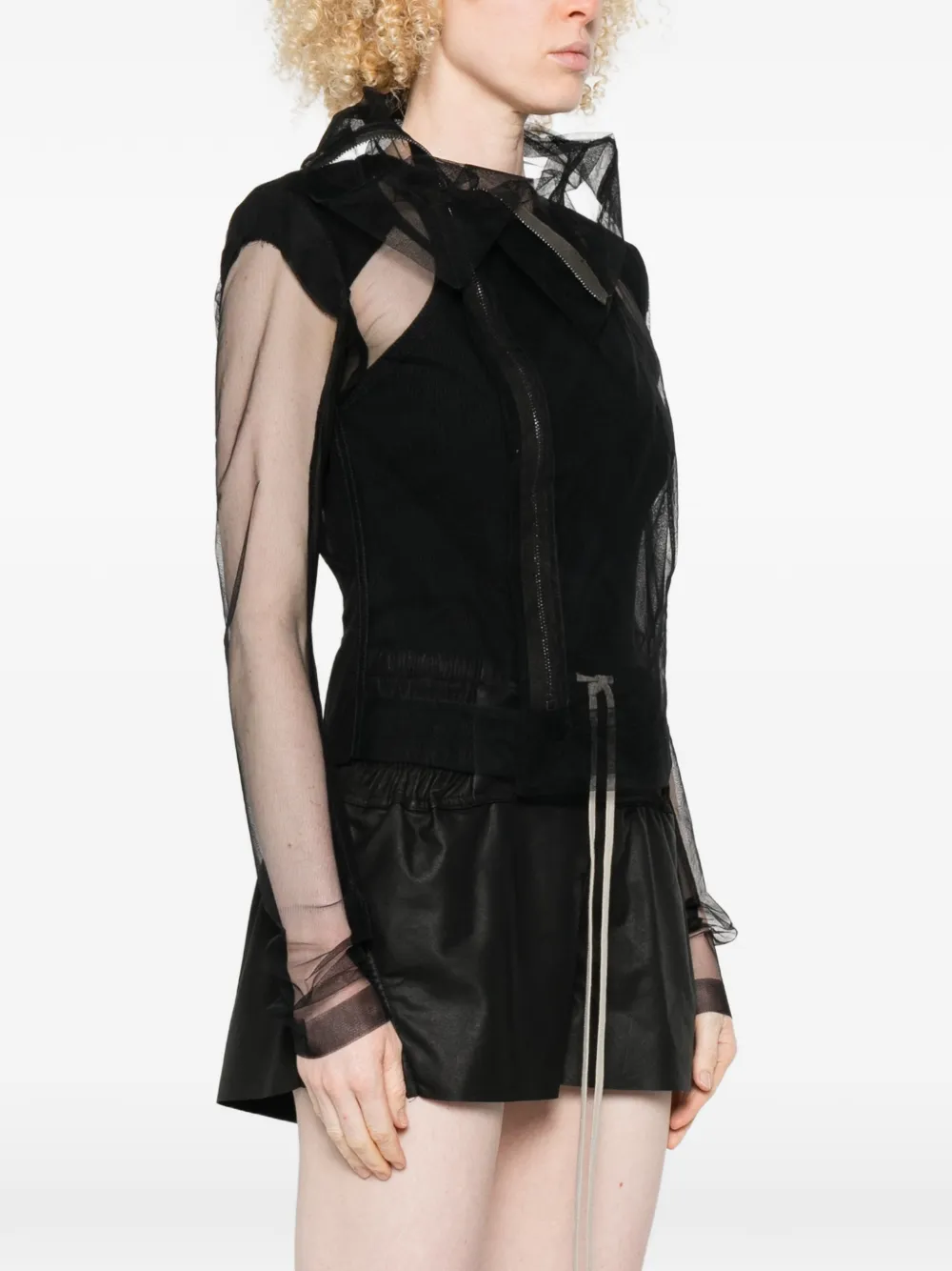 Rick Owens Doorzichtig jack met asymmetrische rits Zwart