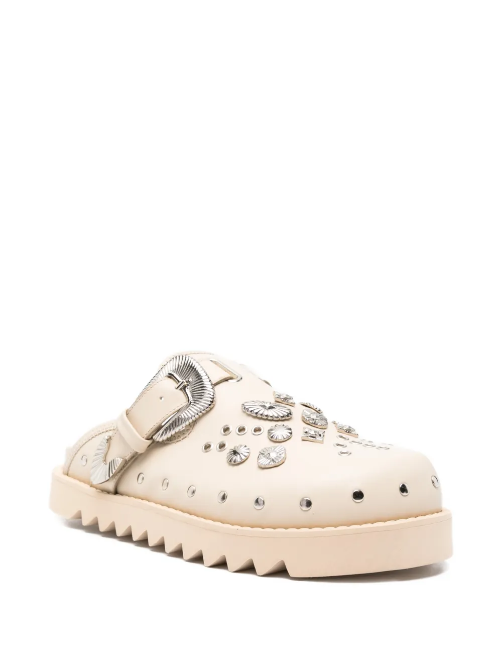 Toga Virilis buckle-embellishment leather slippers Beige