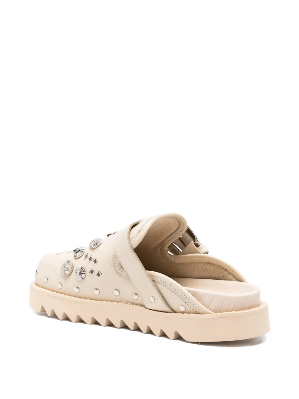 Toga Virilis buckle-embellishment leather slippers Beige