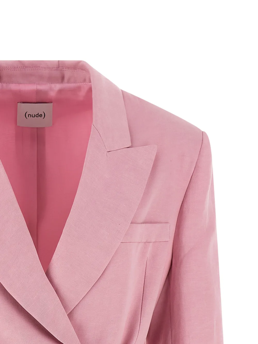Belt Double-Breasted Peak-Lapel Linen Blazer