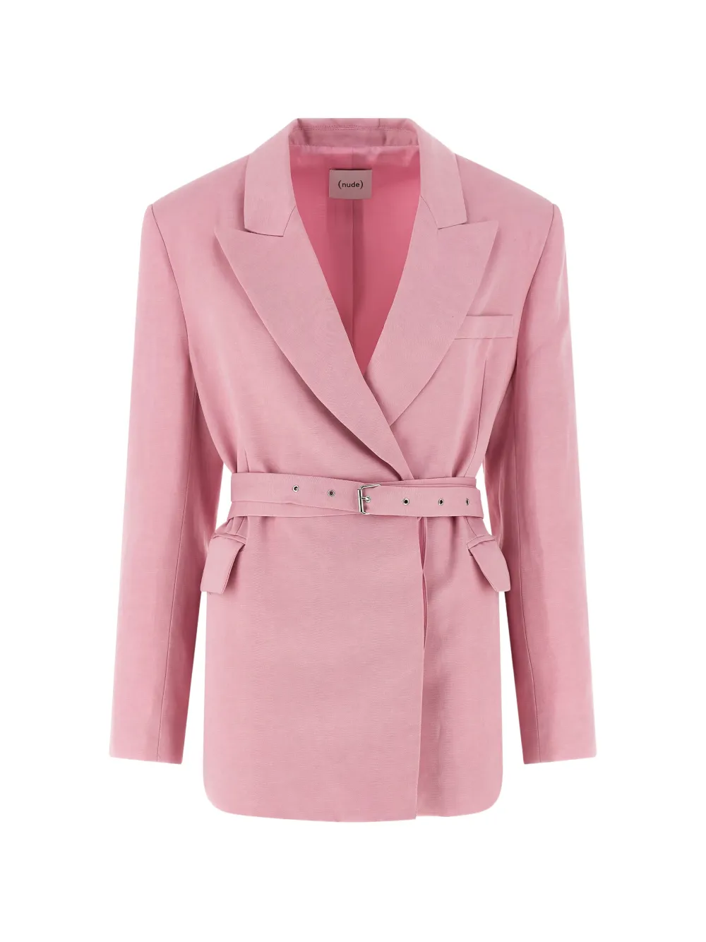 Nude Belt double-breasted peak-lapel linen blazer - Rosa