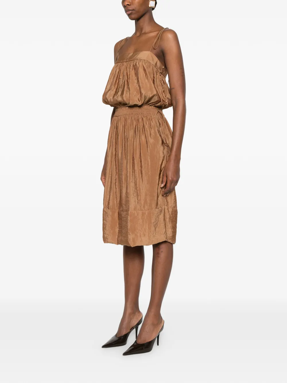  Saint Laurent Side-drawstring Shirred Midi Dress - Brown 