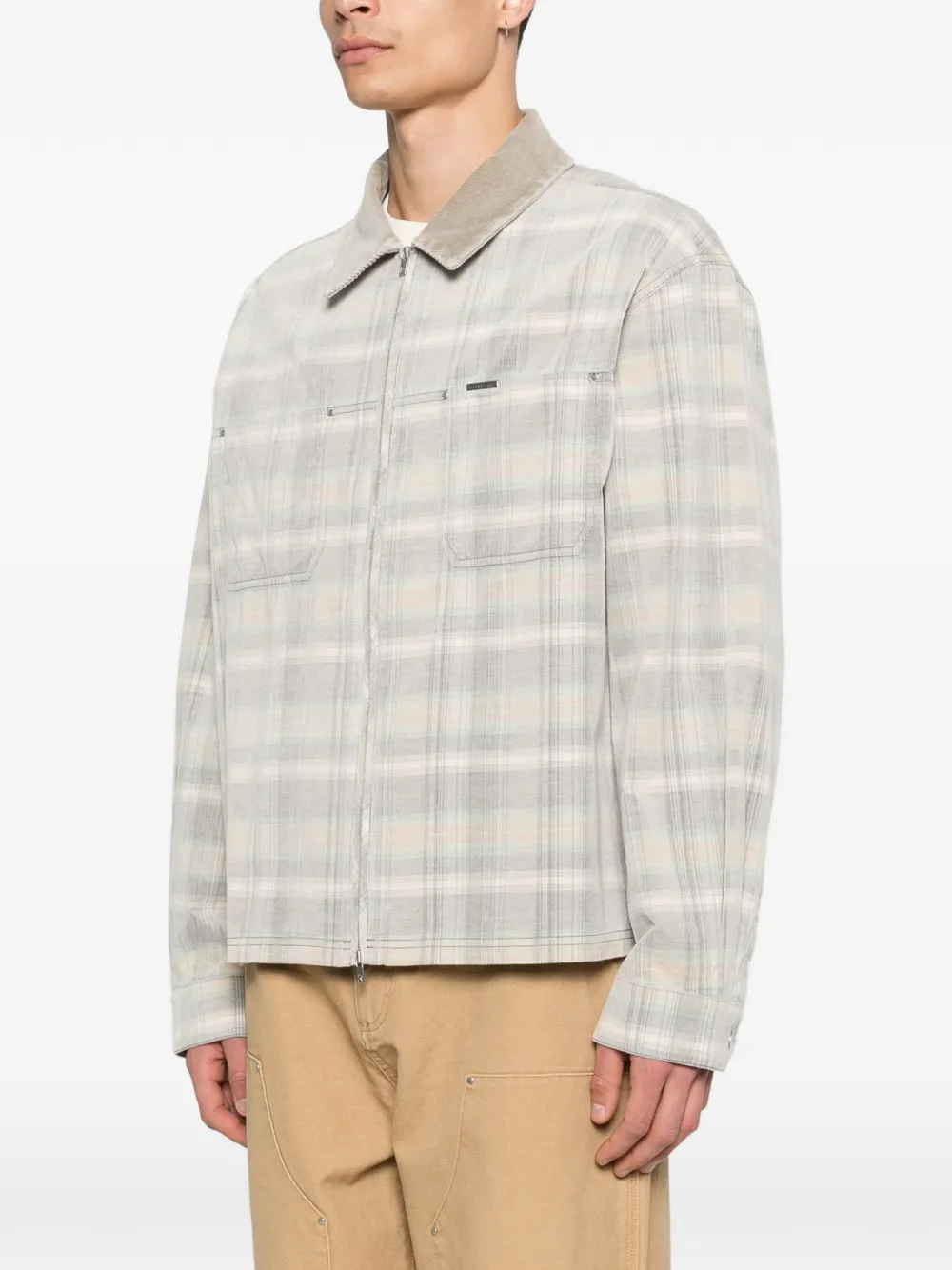  Represent Plaid Corduroy-collar Overshirt - Grey 