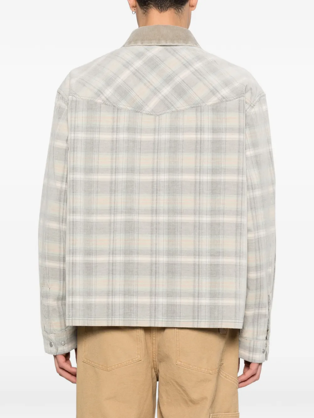 Represent Geruit shirtjack met ribfluwelen kraag Grijs
