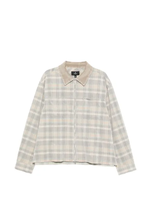 Represent plaid corduroy-collar overshirt