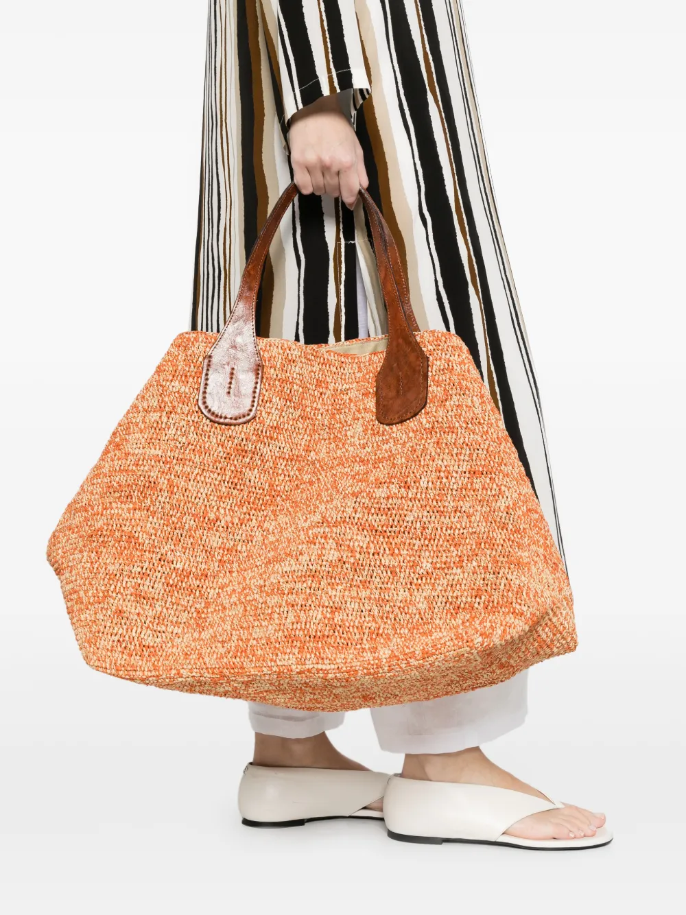  Ibeliv Handle Raffia Tote Bag - Orange 
