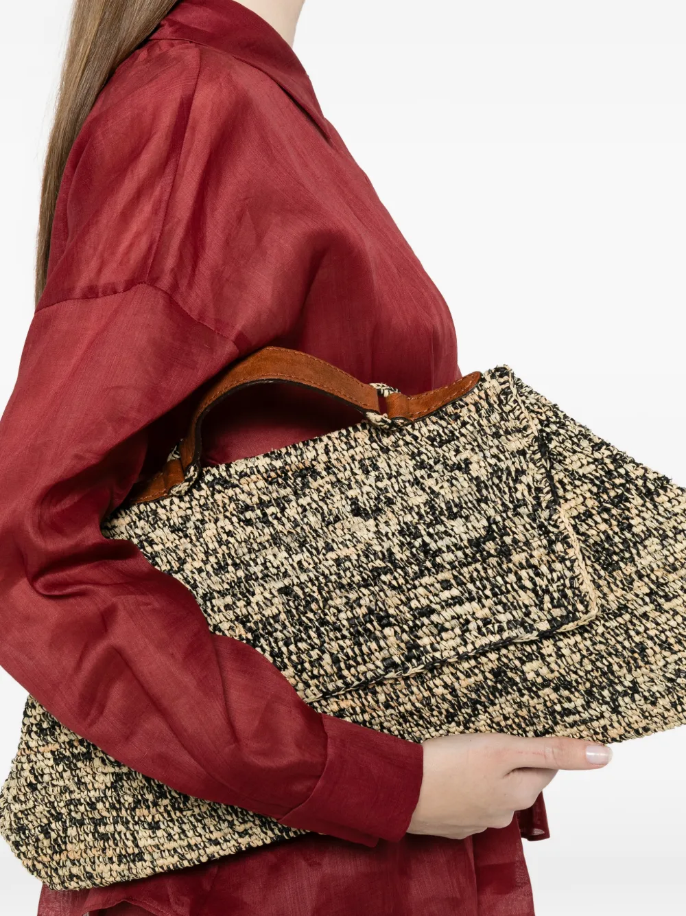 IBELIV Lahady raffia shopper met handgreep Zwart