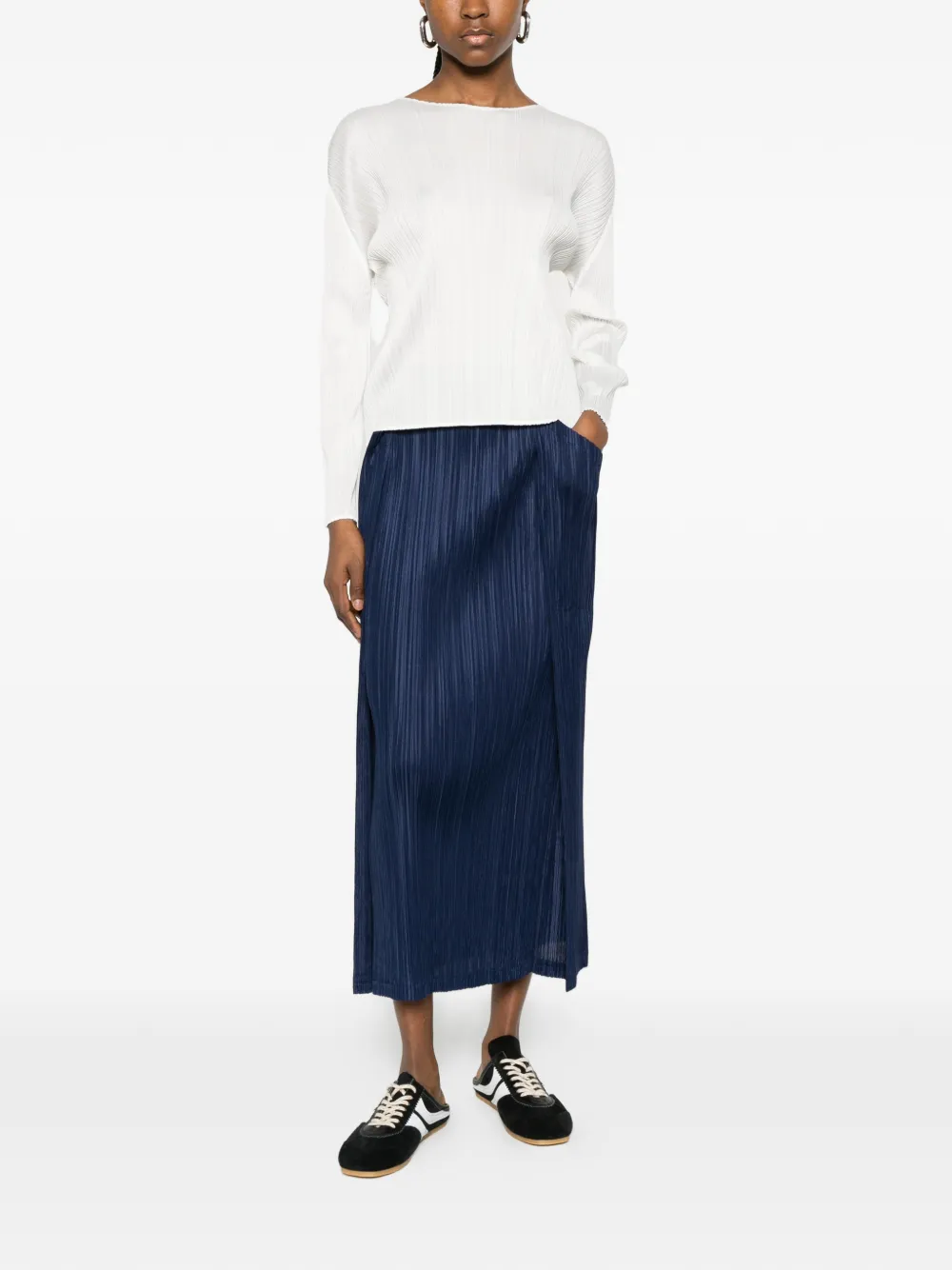  Pleats Please Issey Miyake Pleated Midi Skirt - Blue 