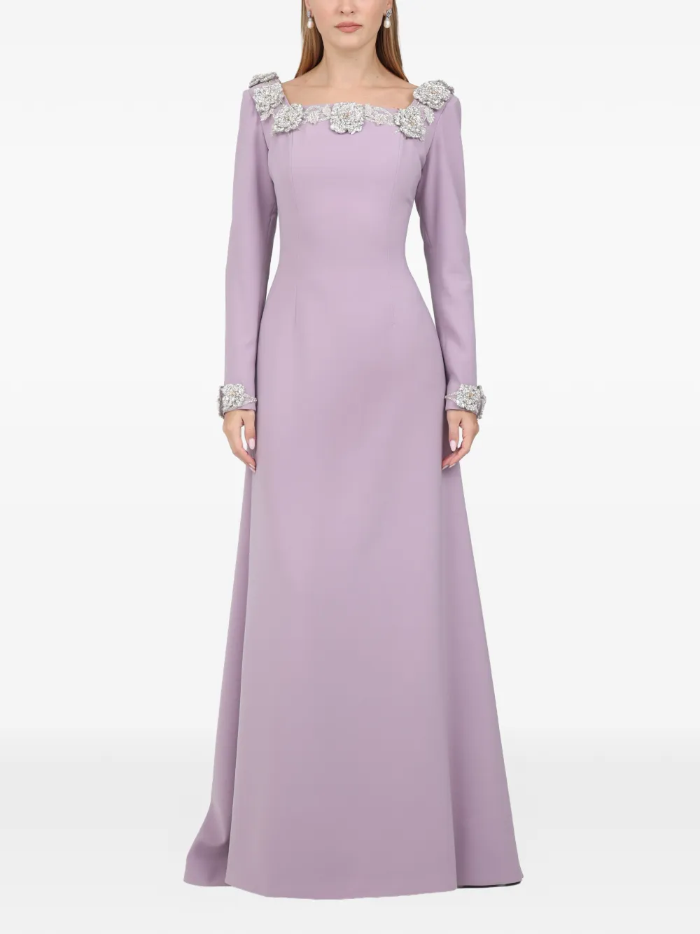 Dina Melwani floral-embellished maxi dress - Purple