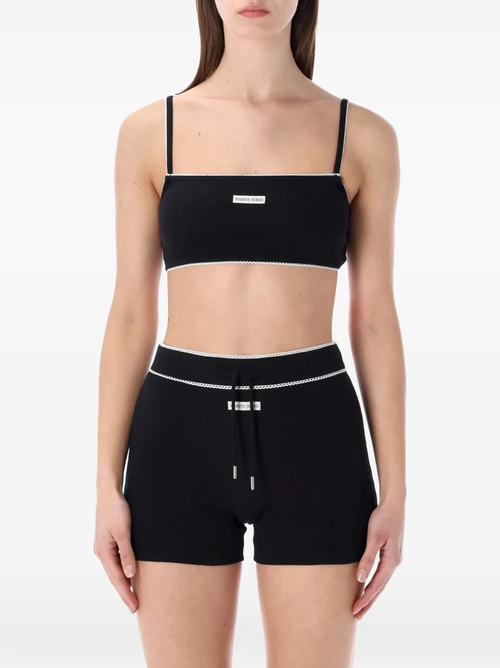 Marine Serre logo-patch cropped top - Nero
