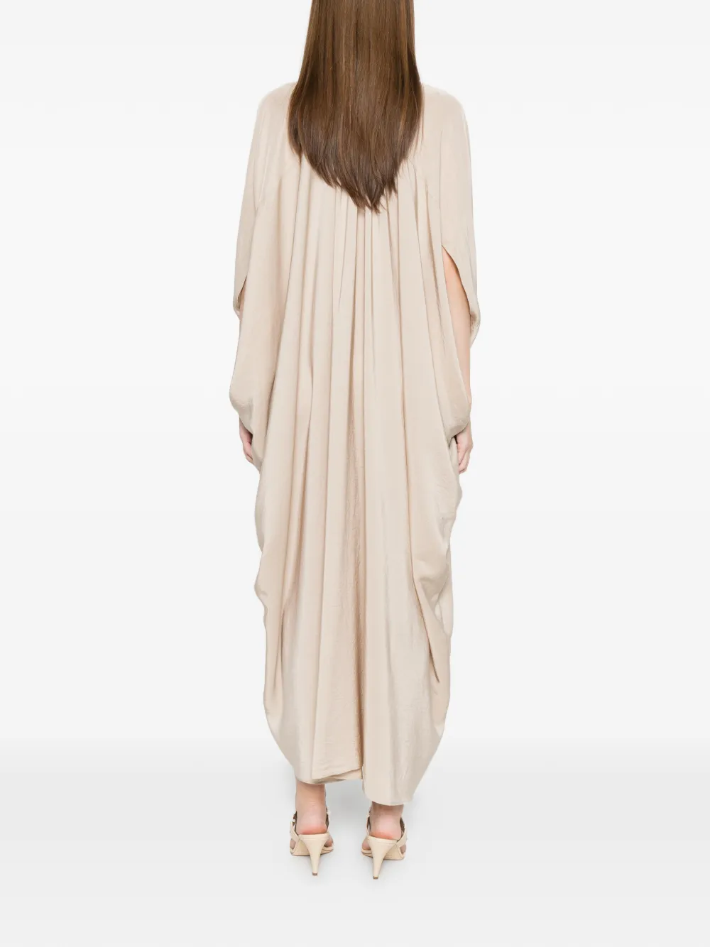 Eleh Jurk met V-hals en knopen Beige