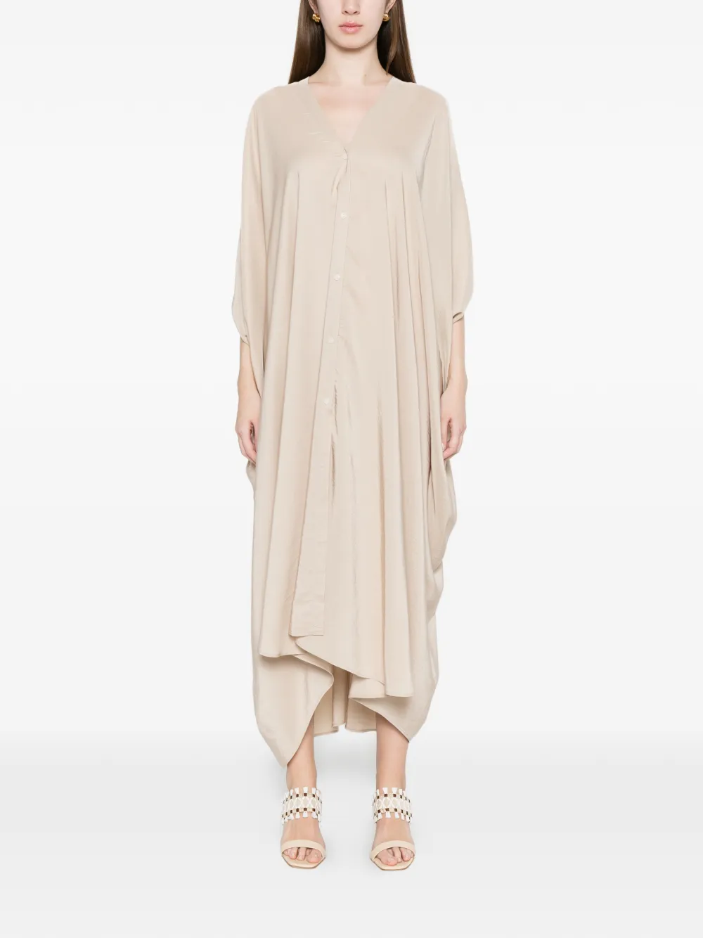  Eleh Button V-neck Dress - Neutrals 