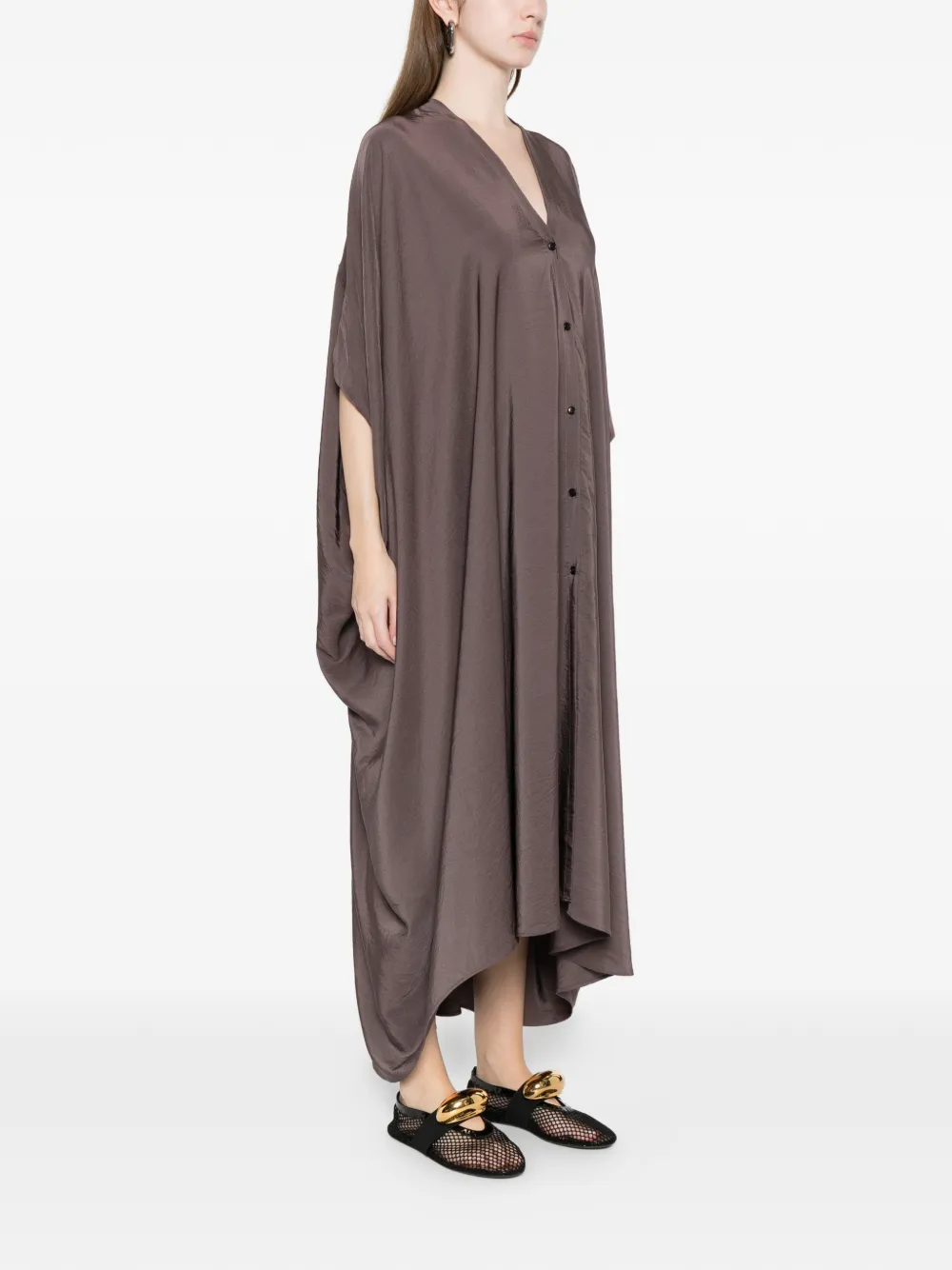  Eleh V-neck Button Midi Dress - Brown 