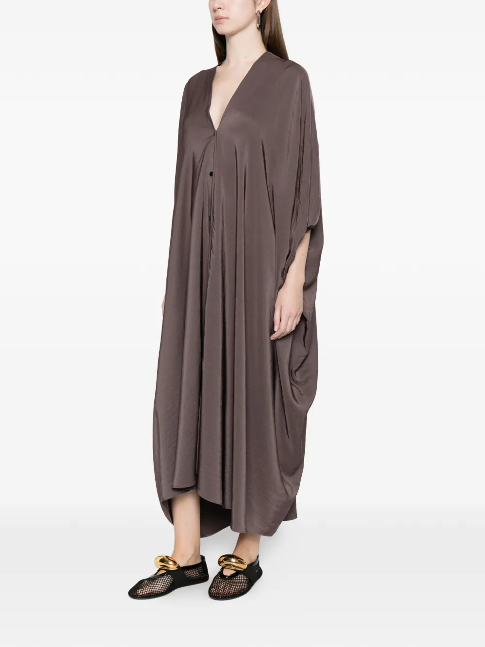  Eleh V-neck Button Midi Dress - Brown 