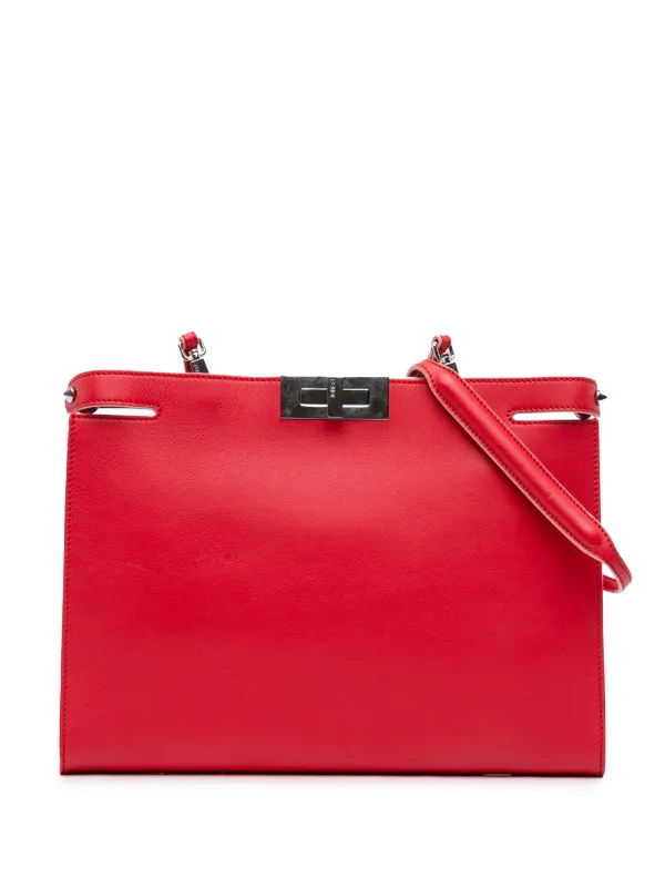 Fendi Pre-owned 2010-2026 Leather Peekaboo Clutch Crossbody Bag in Red