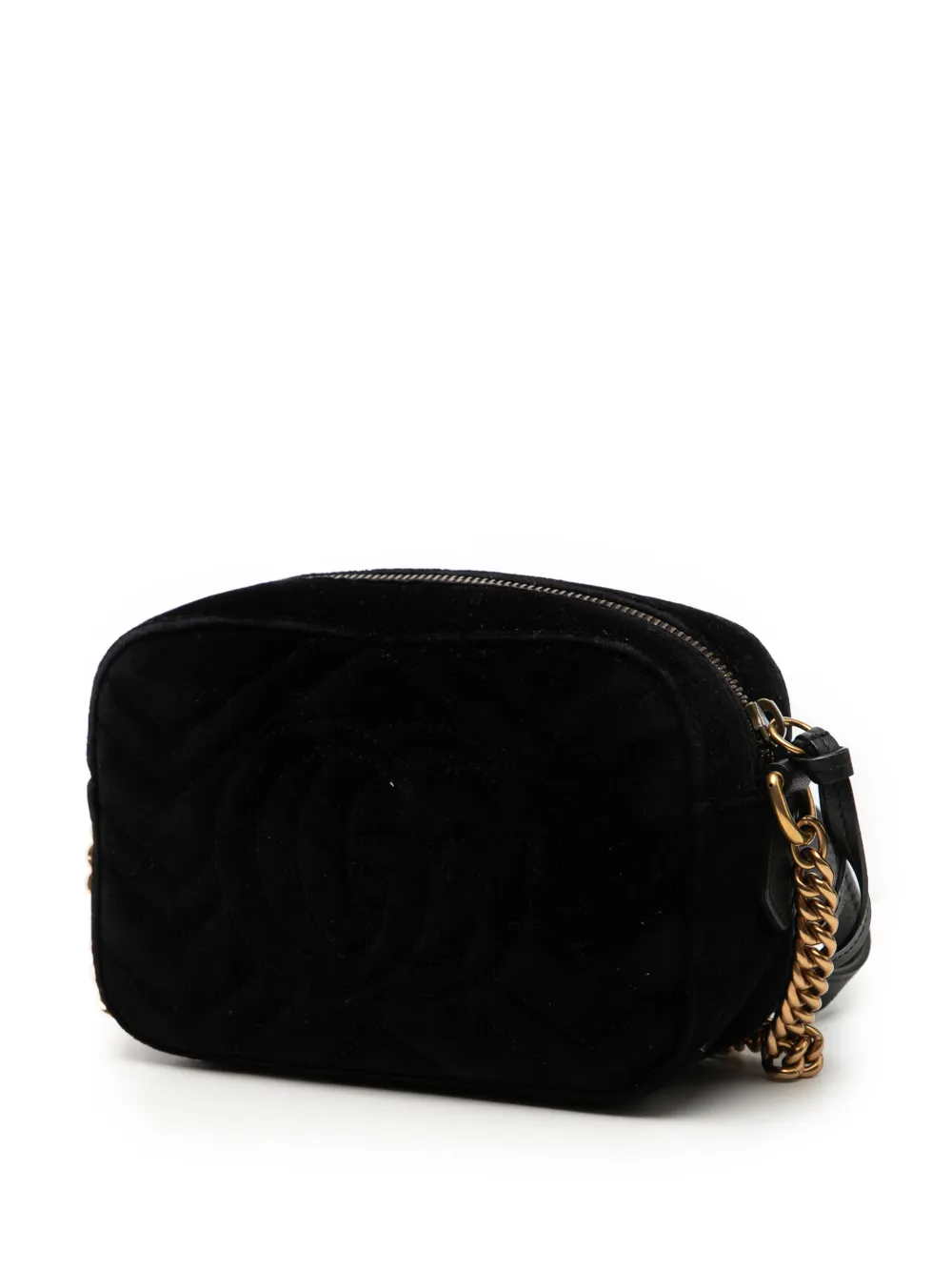  Gucci Pre-owned 2016-2026 Mini Gg Marmont Crystal Embellished Matelasse Velvet Crossbody Bag - Black 