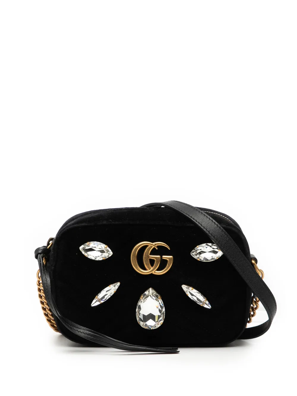 Gucci Pre-Owned 2016-2026 Mini GG Marmont Crystal Embellished Matelasse Velvet crossbody bag - Nero