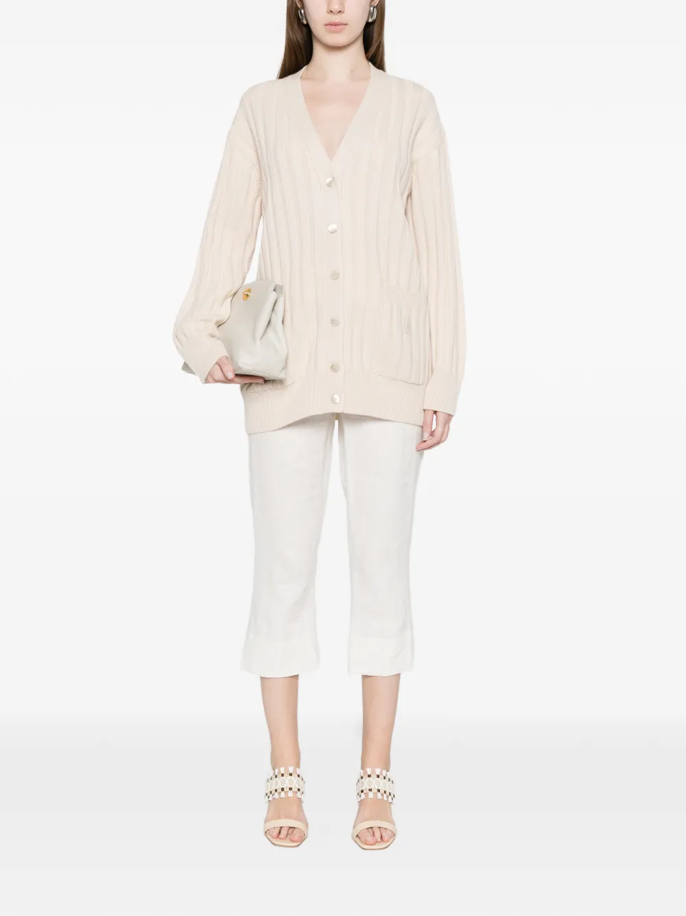  Fendi Ribbed Pocket Cardigan - Neutrals 