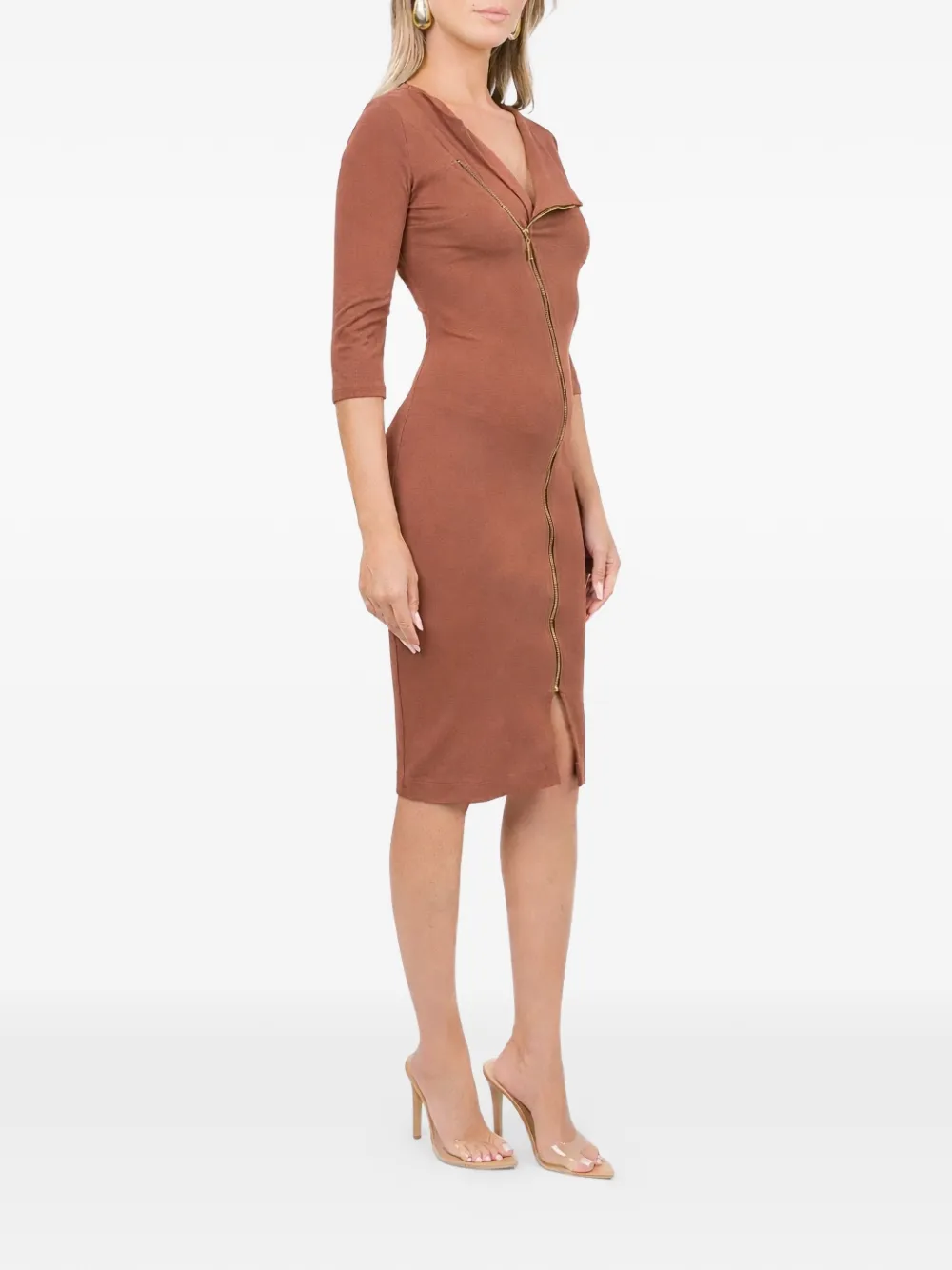  Roserry Zip-fastening Midi Dress - Brown 