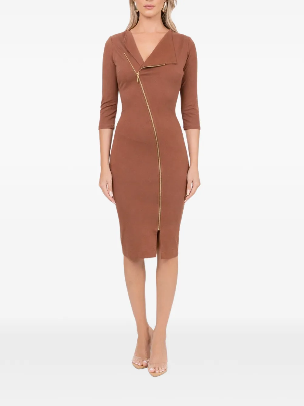  Roserry Zip-fastening Midi Dress - Brown 