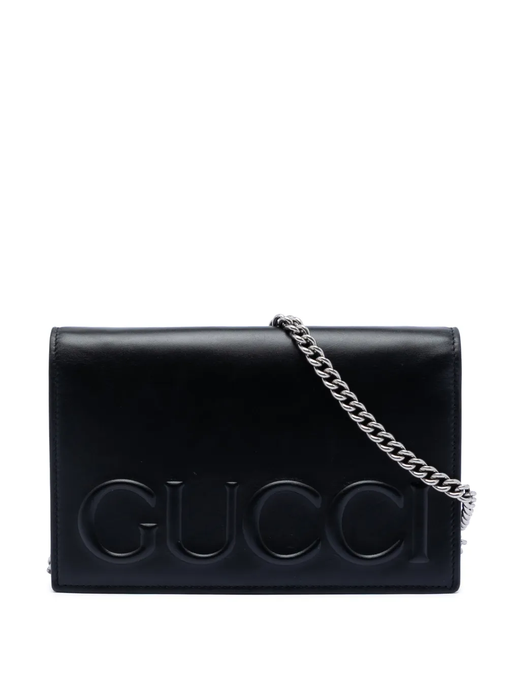 Gucci Pre-Owned 2000-2015 XL Leather Embossed Logo Wallet on Chain crossbody bag - Nero
