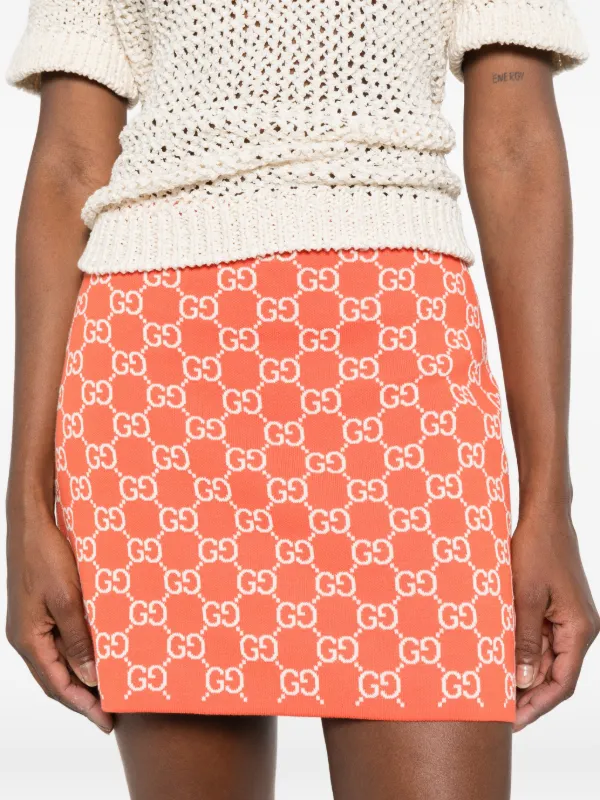 Gucci GG Fine Cotton Jacquard Skirt | Orange | FARFETCH