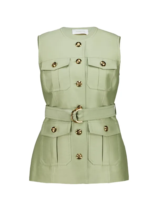 Zimmermann Luna Wool Silk Utility Vest in Green