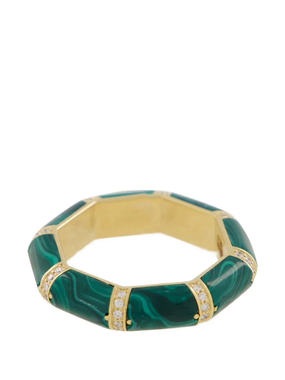 L'ATELIER NAWBAR Bamboo diamond and malachite ring - Oro